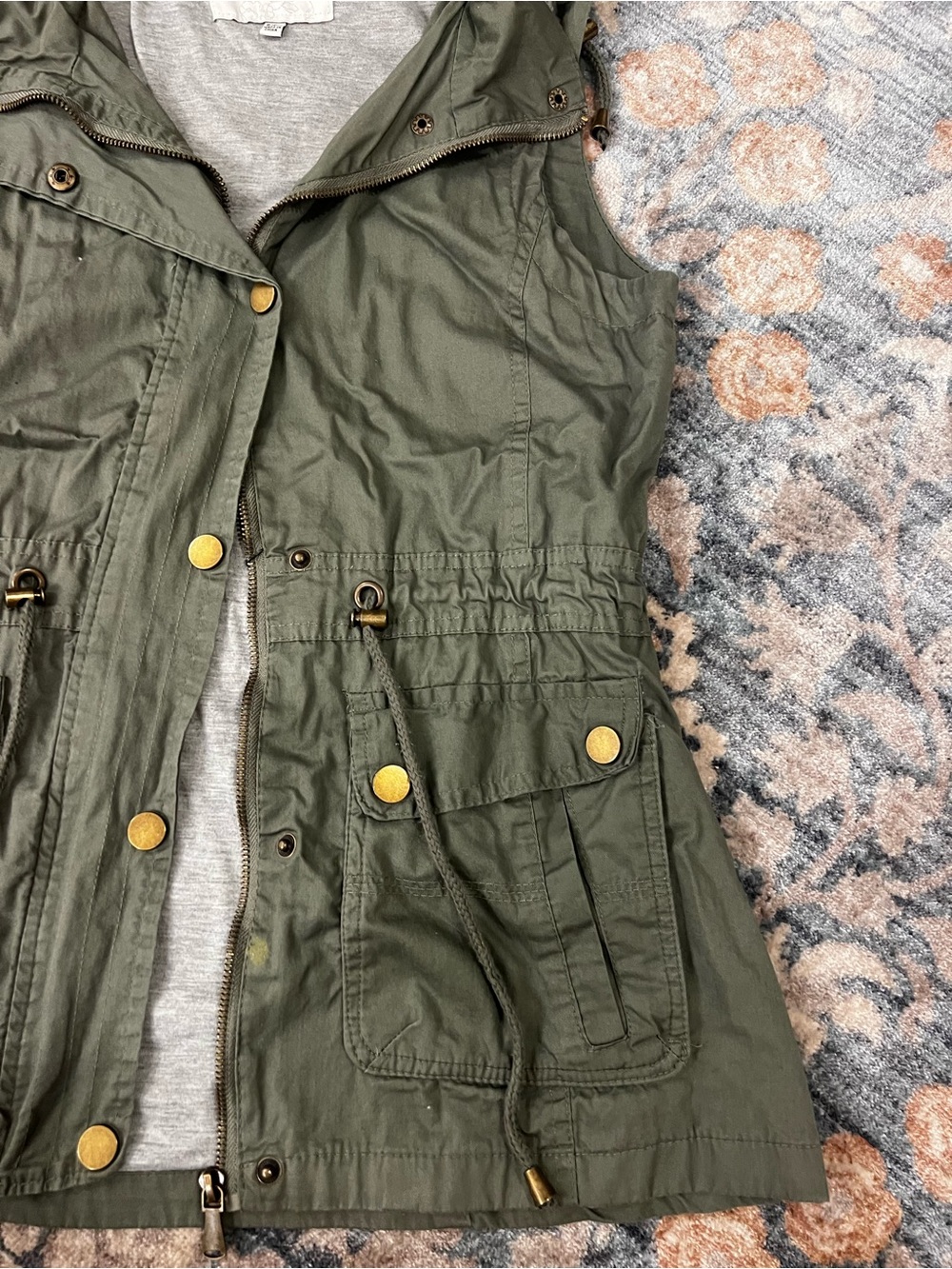 YMI Olive Hooded Utility Vest with Button Accents - Picture 3 of 7